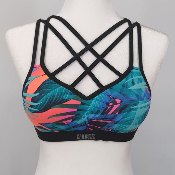 PINK by Victoria's Secret Ultimate Push-Up Bra Colorful Tropical Criss Cross XS - Picture 1 of 8